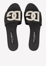 Dolce 
Gabbana Crystal DG Bianca Slides in Leather Black CQ0455 AY296 80999