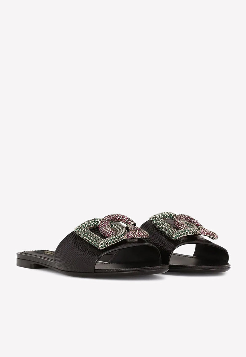 Dolce 
Gabbana Crystal DG Slides in Leather Black CQ0455 B5956 80999