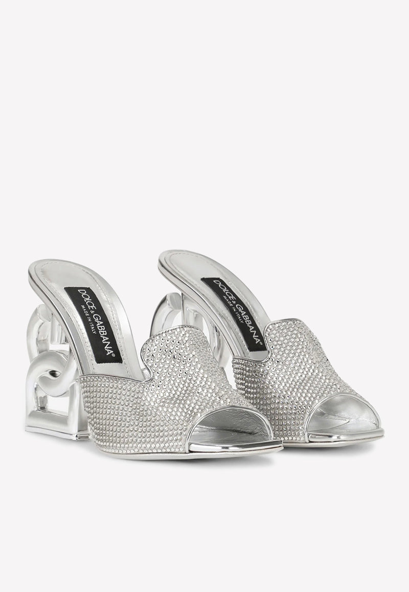 Dolce 
Gabbana Keira 105 Crystal Embellished Mules in Satin Silver CR1194 AQ679 8B070