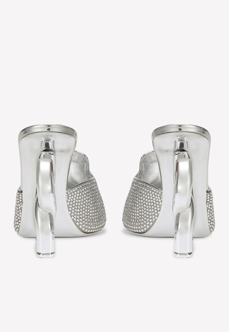 Dolce 
Gabbana Keira 105 Crystal Embellished Mules in Satin Silver CR1194 AQ679 8B070