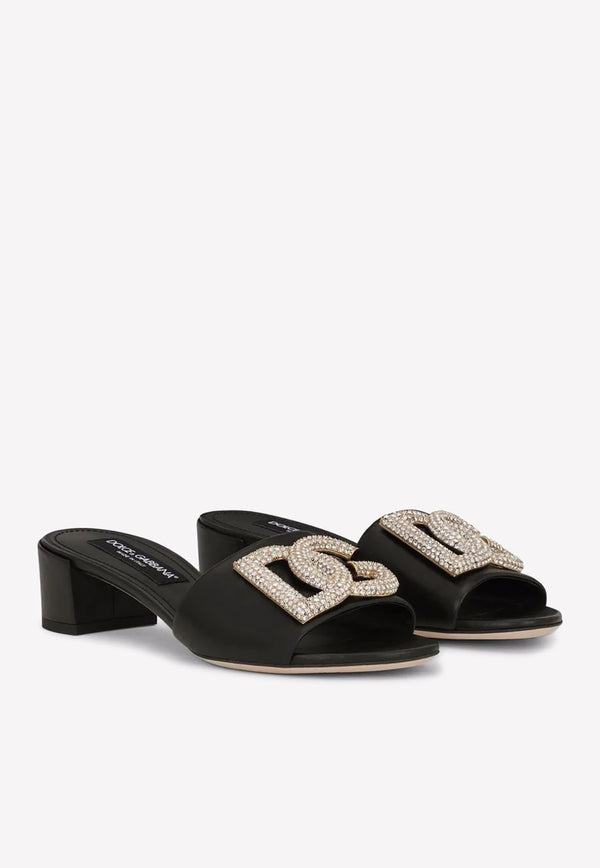 Dolce 
Gabbana 40 Crystal DG Mules in Leather Black CR1278 AY296 80999