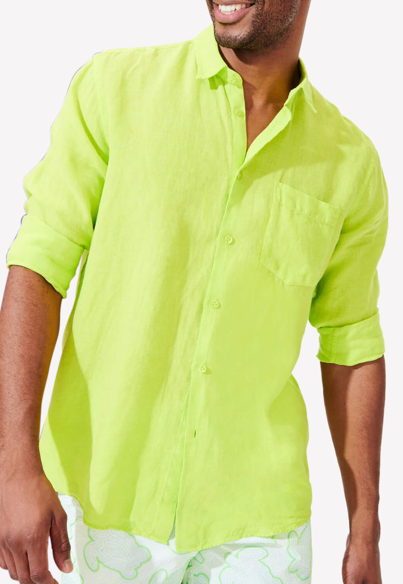 Vilebrequin Caroubis Long-Sleeved Linen Shirt Green CRSH9U10-104