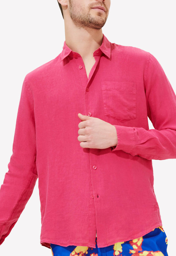 Vilebrequin Caroubis Long-Sleeved Linen Shirt Pink CRSH9U10-157