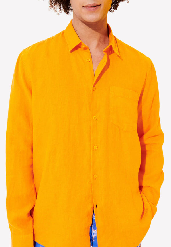 Vilebrequin Caroubis Long-Sleeved Linen Shirt Orange CRSH9U10-195