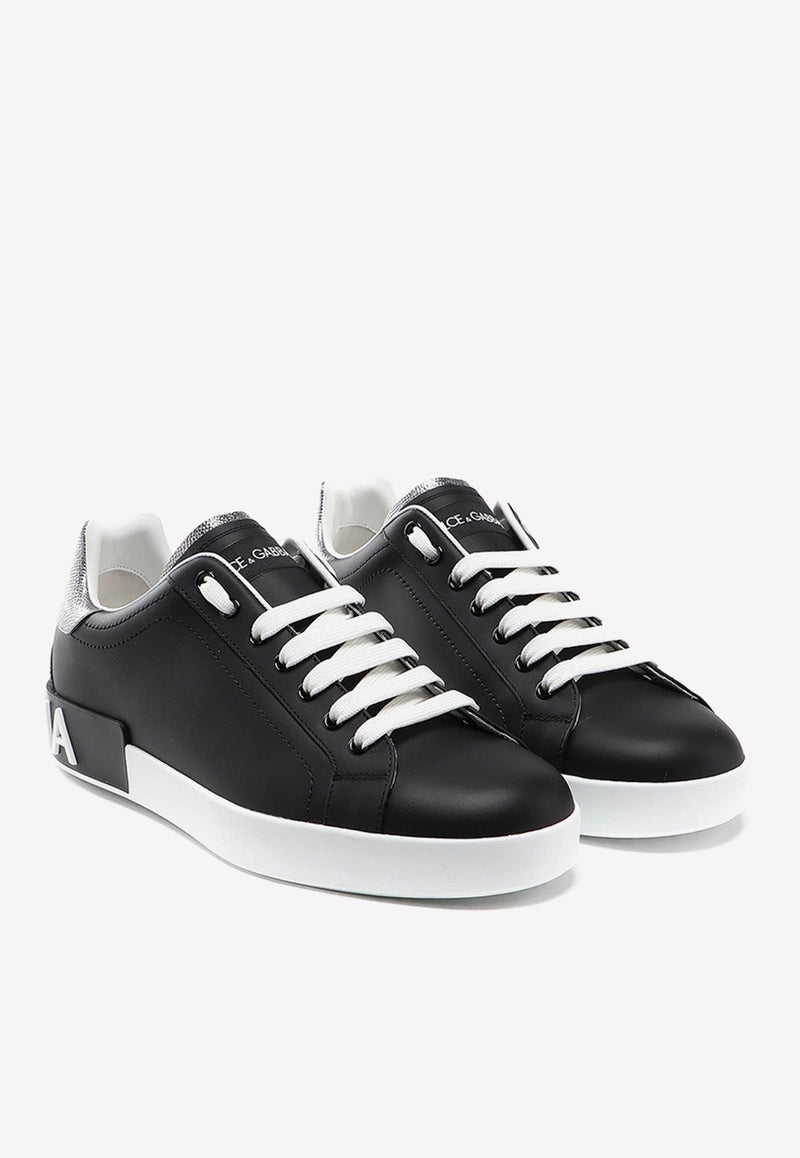 Dolce 
Gabbana Calfskin Portofino Low-Top Sneakers Black CS1760 AH527 8B979