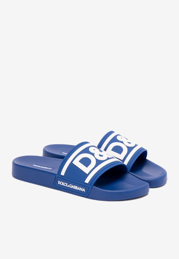 Dolce 
Gabbana Logo Rubber Slides Blue CS2072 AQ858 89623