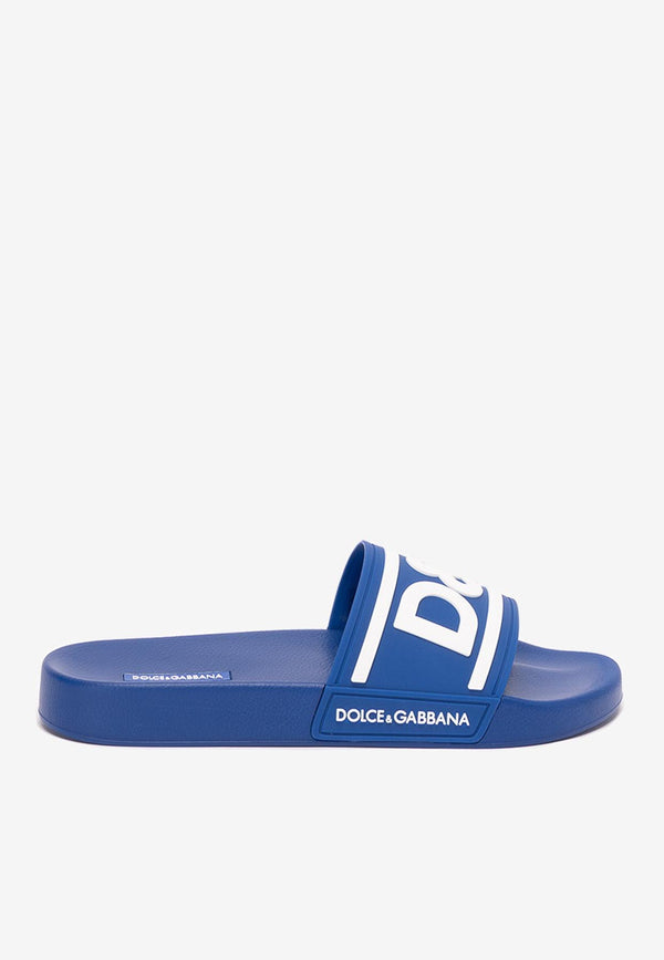 Dolce 
Gabbana Logo Rubber Slides Blue CS2072 AQ858 89623