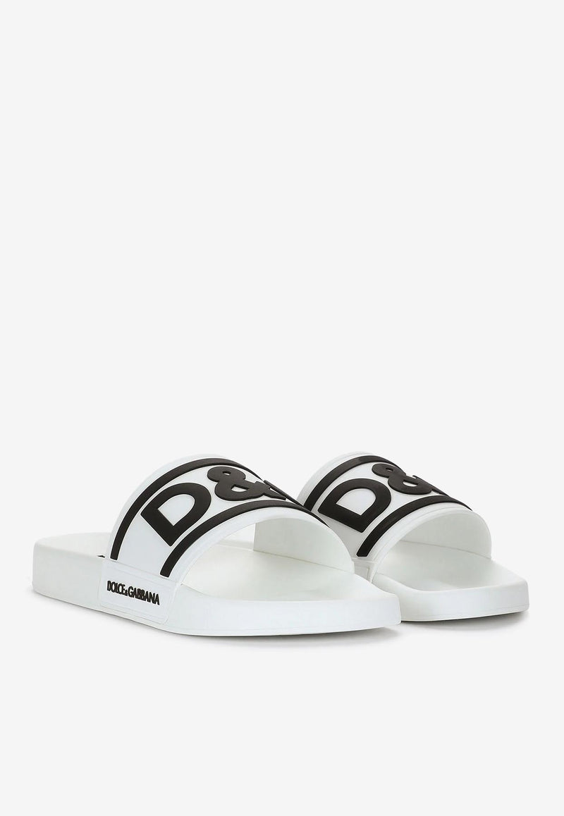 Dolce 
Gabbana Logo Rubber Slides White CS2072 AQ858 89697