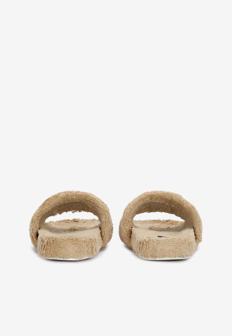 Dolce 
Gabbana Terrycloth Slides with Logo Plate Beige 