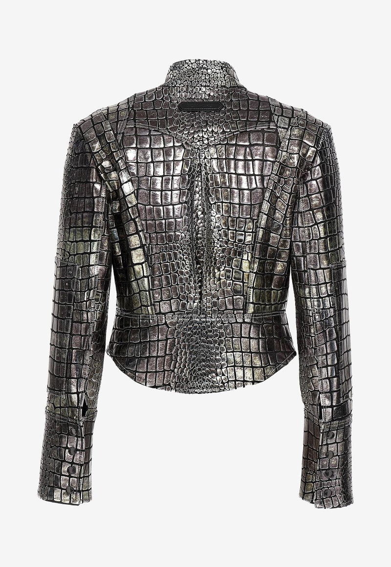 Tom Ford Metallic Croc Embossed Leather Jacket CSL718-LEP012 IG001 Metallic