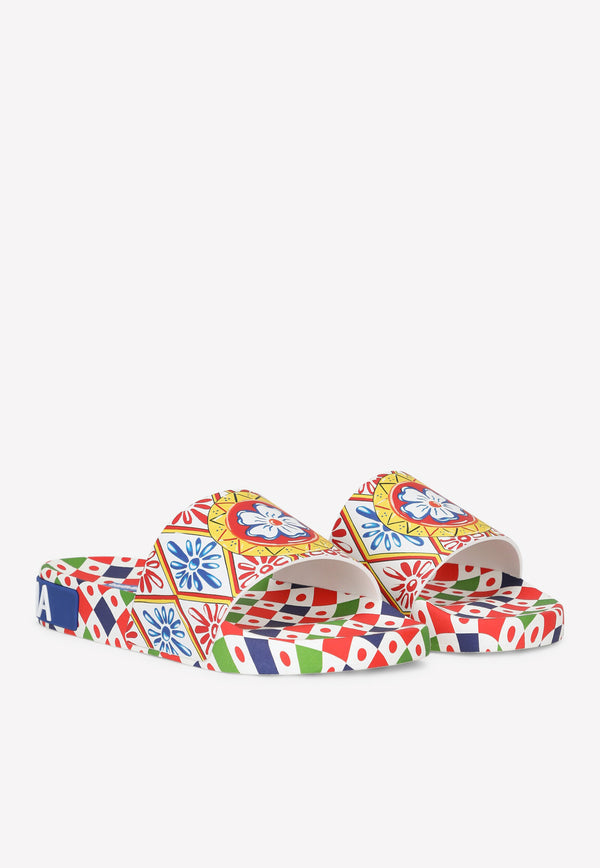 Dolce 
Gabbana Carretto Print Rubber Beach Slides Multicolor CW0109 AJ756 HH01E