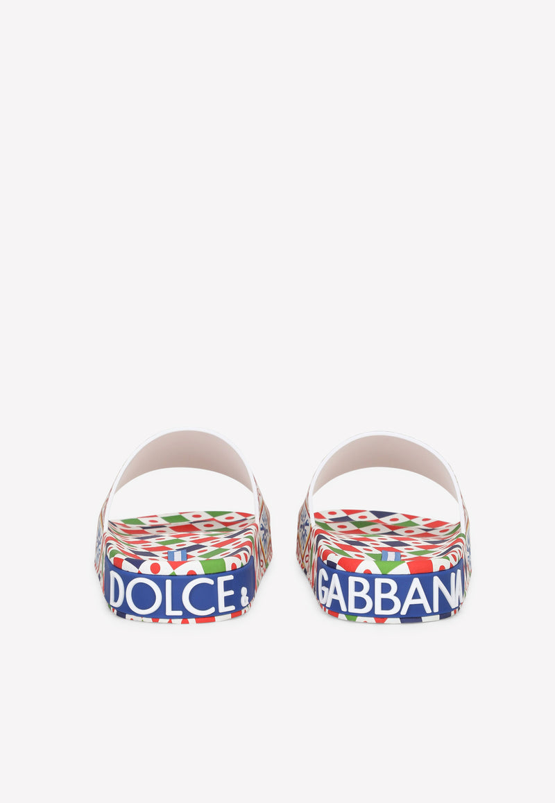 Dolce 
Gabbana Carretto Print Rubber Beach Slides Multicolor CW0109 AJ756 HH01E