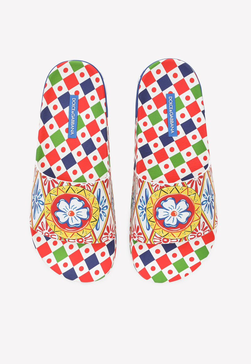 Dolce 
Gabbana Carretto Print Rubber Beach Slides Multicolor CW0109 AJ756 HH01E