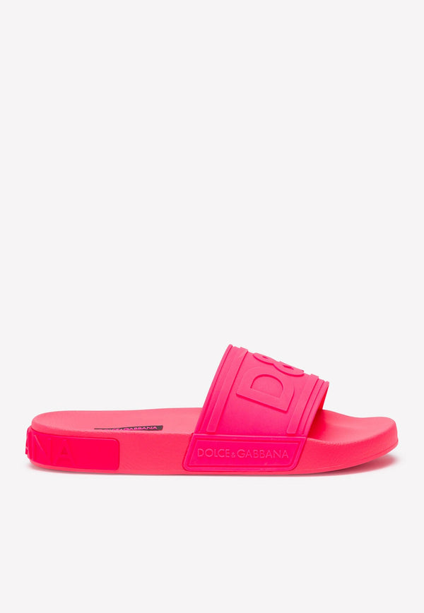 Dolce 
Gabbana D&G Logo Fluorescent Rubber Beach Slides Pink CW0141 AX756 8J407