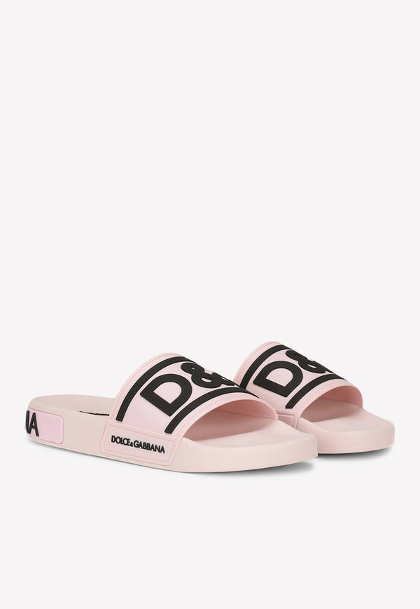 Dolce 
Gabbana DG Logo Beachwear Slides in Rubber Pink CW1991 AQ858 8B400