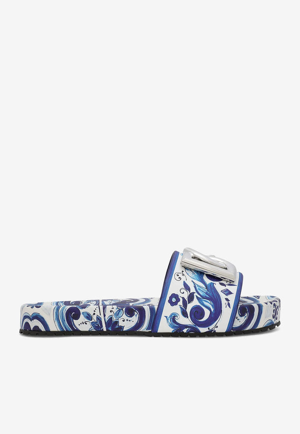 Dolce 
Gabbana Majolica Print DG Logo Slides CW2059 AB816 HA3OB Blue