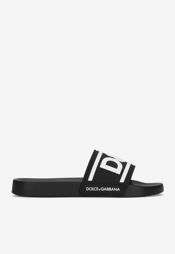 Dolce 
Gabbana DG Logo Rubber Pool Slides CW2072 AQ858 89690 Black