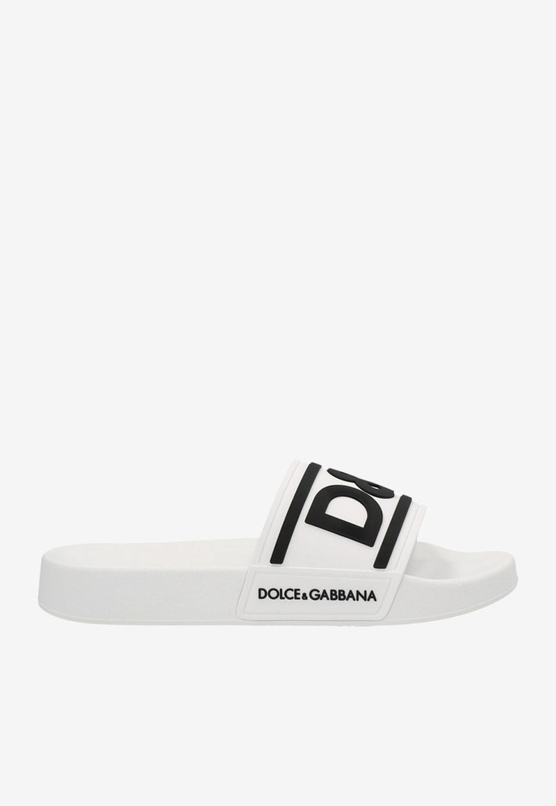 Dolce 
Gabbana DG Logo Rubber Pool Slides CW2072 AQ858 89697 White