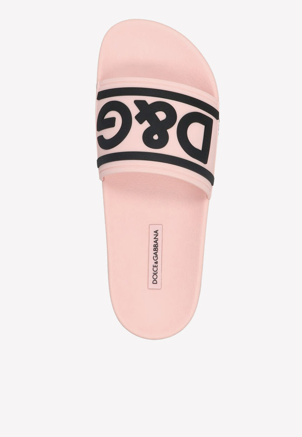 Dolce 
Gabbana DG Logo Rubber Pool Slides Pink CW2072 AQ858 8B400