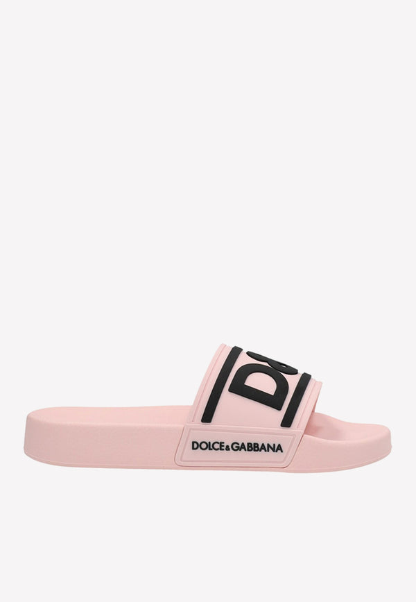 Dolce 
Gabbana DG Logo Rubber Pool Slides Pink CW2072 AQ858 8B400