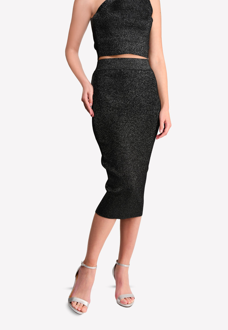 Metallic-Knit Pencil Skirt