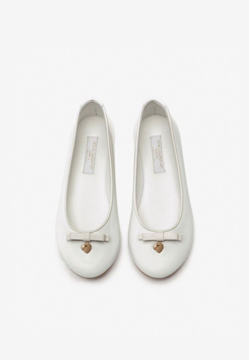 Dolce 
Gabbana Kids Girls Leather Ballerinas with Logo Charm D10341 A1328 87682 White