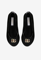 Dolce 
Gabbana Kids Girls Crystal DG Logo Ballet Flats in Patent Leather D10510 A1153 80999 Black