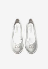 Dolce 
Gabbana Kids Girls Crystal DG Ballet Flats in Foiled Nappa Leather D10510 A6C66 80998 Silver