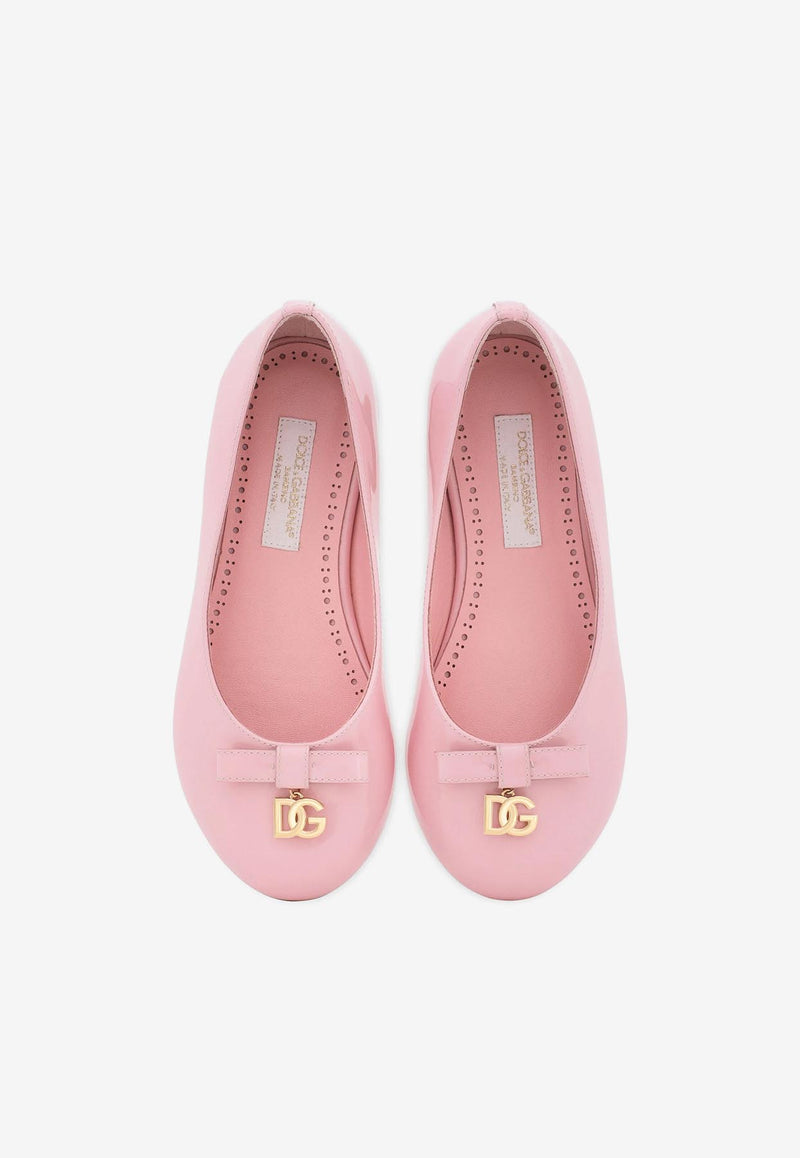 Dolce 
Gabbana Kids Girls DG Logo Patent Leather Ballet Flats Pink D11141 A1328 80416