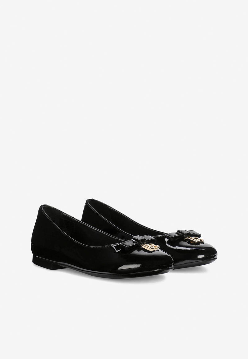 Dolce 
Gabbana Kids Girls DG Logo Patent Leather Ballet Flats Black D11141 A1328 80999