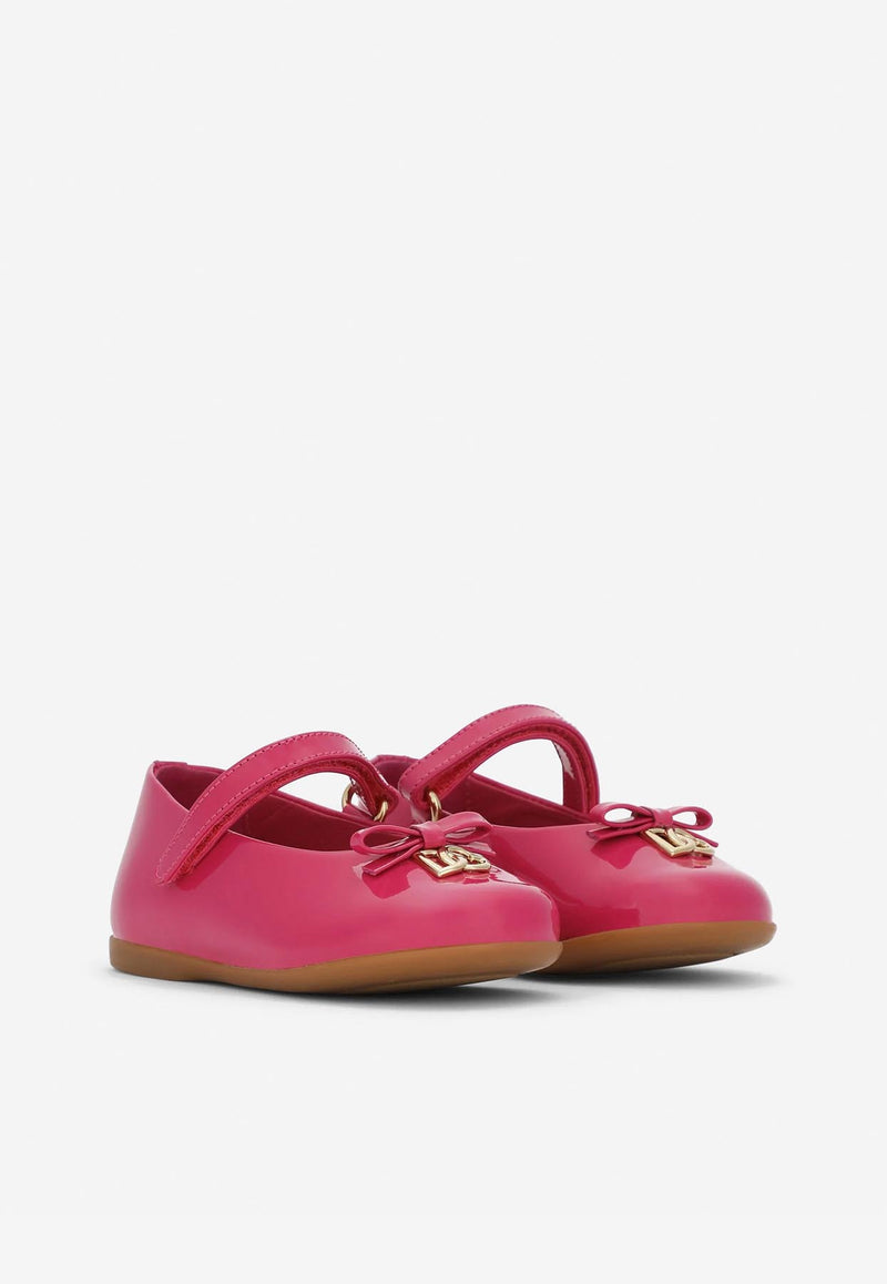 Dolce 
Gabbana Kids Baby Girls DG Logo Patent Leather Ballet Flats with Strap Fuchsia D20081 A1328 80411