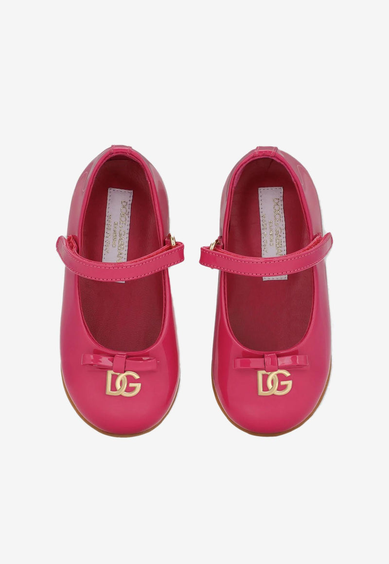 Dolce 
Gabbana Kids Baby Girls DG Logo Patent Leather Ballet Flats with Strap Fuchsia D20081 A1328 80411