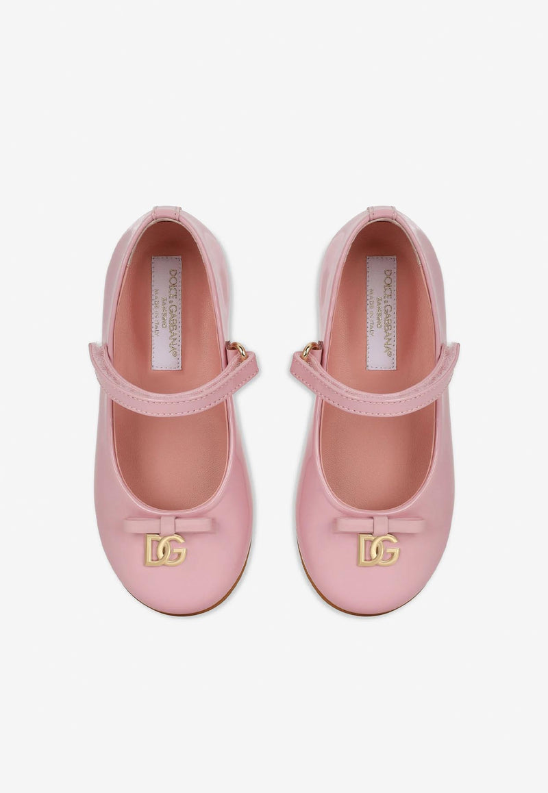 Dolce 
Gabbana Kids Baby Girls DG Logo Patent Leather Ballet Flats with Strap Pink D20081 A1328 80416