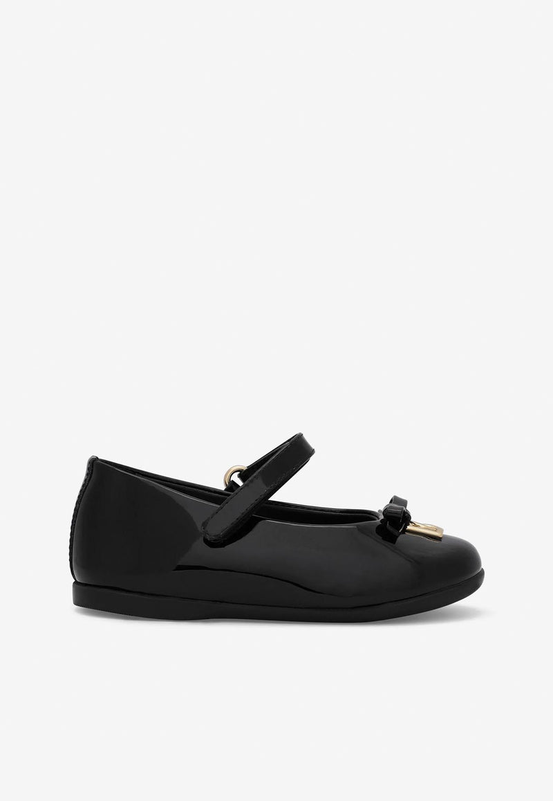 Dolce 
Gabbana Kids Baby Girls DG Logo Patent Leather Ballet Flats with Strap Black D20081 A1328 80999