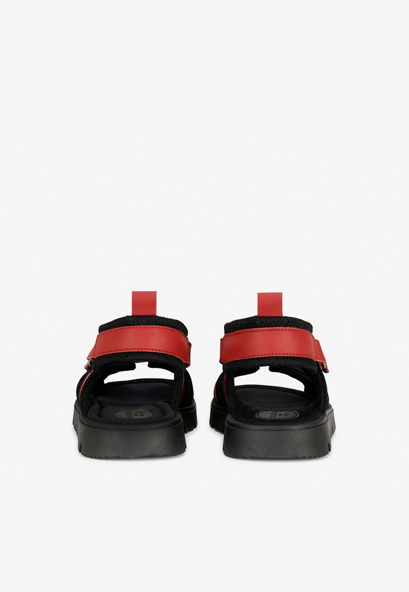 Dolce 
Gabbana Kids Boys DG Logo Sandals in Calf Leather and Mesh Red DA5049 AQ790 8B541