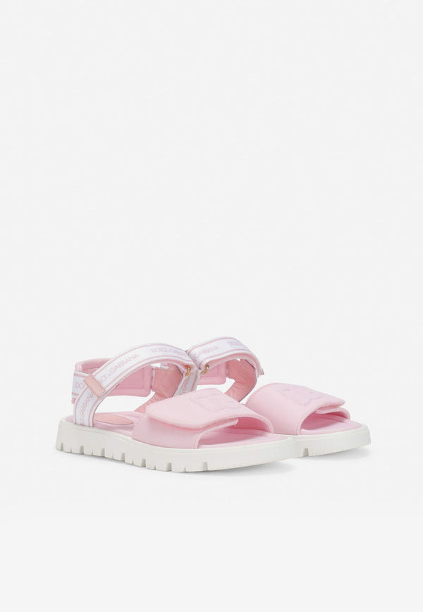 Dolce 
Gabbana Kids Girls DG Logo Sandals in Tech Fabric Pink DA5061 AY233 8B405