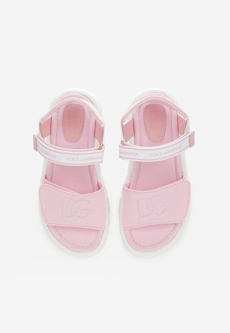 Dolce 
Gabbana Kids Girls DG Logo Sandals in Tech Fabric Pink DA5061 AY233 8B405