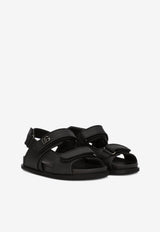 Dolce 
Gabbana Kids Boys Logo-Plaque Double-Strap Sandals Black DA5098 A1293 80999