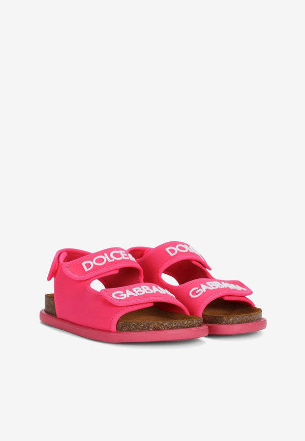 Dolce 
Gabbana Kids Girls Logo Embroidered Touch-Strap Sandals Pink DA5128 AQ687 8H403