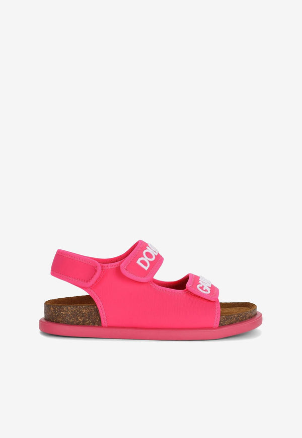 Dolce 
Gabbana Kids Girls Logo Embroidered Touch-Strap Sandals Pink DA5128 AQ687 8H403