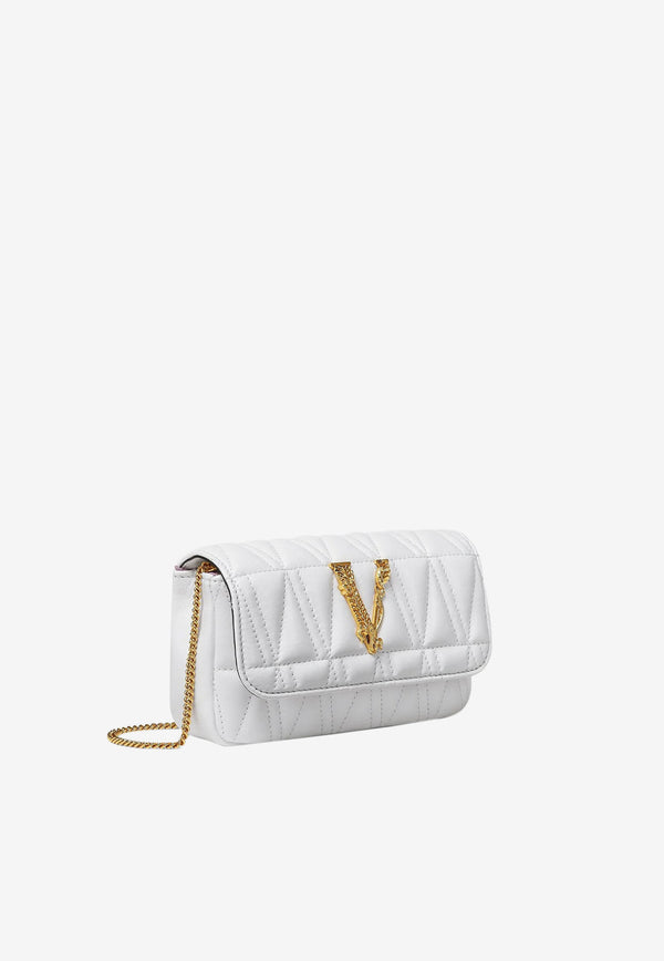 Versace Virtus Quilted Crossbody Bag in Nappa Leather White DBFI002 D2NTRT 6W17V