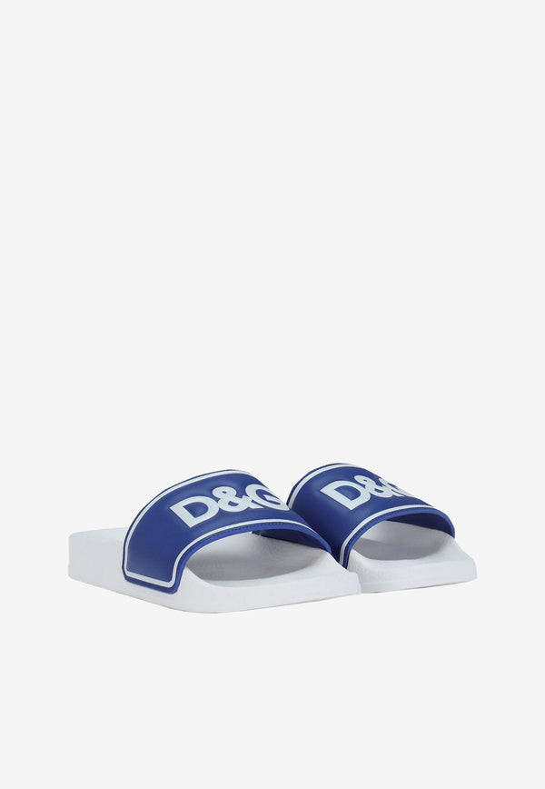 Dolce 
Gabbana Kids Boys Logo Print Slides White DD0318 A6E33 8T094