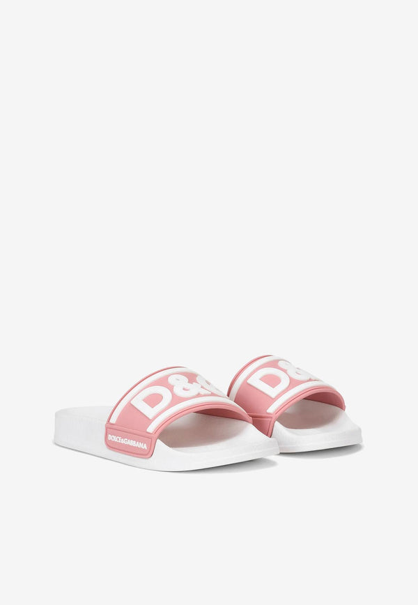 Dolce 
Gabbana Kids Girls Logo Print Slides Pink DD0320 AQ858 8B405