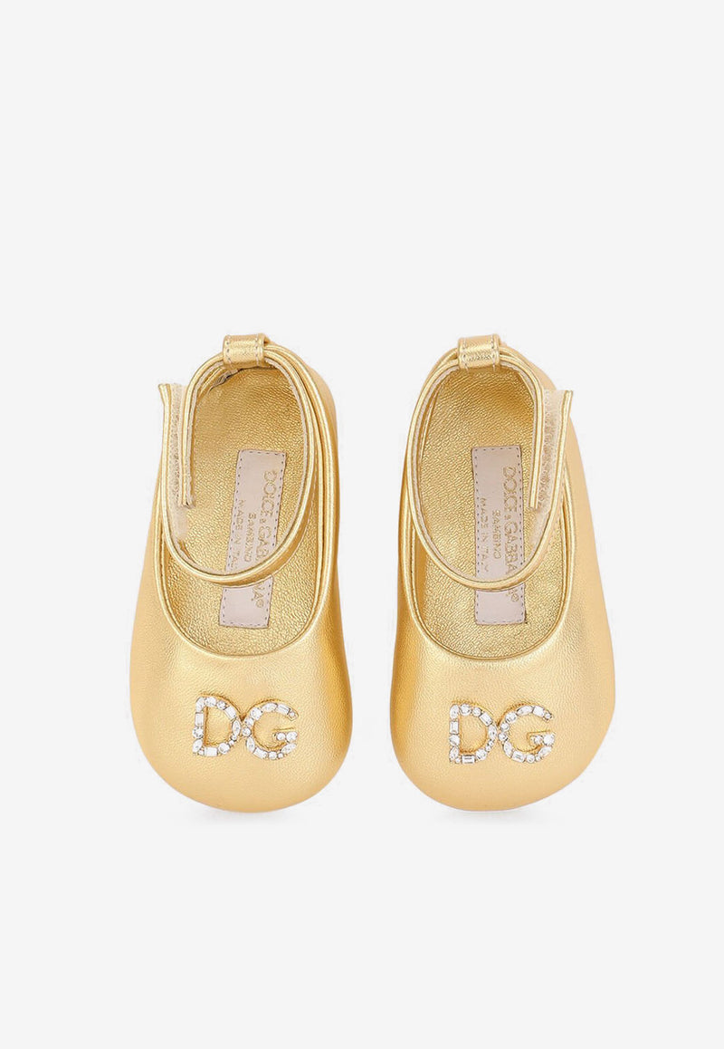 Dolce 
Gabbana Kids Baby Girls DG Ballet Flats in Metallic Nappa Leather Gold DK0065 A6C66 89869