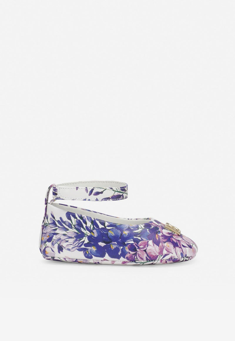 Dolce 
Gabbana Kids Baby Girls Wisteria Print Ballet Flats in Nappa Leather Lavender DK0065 AQ287 HA3JE