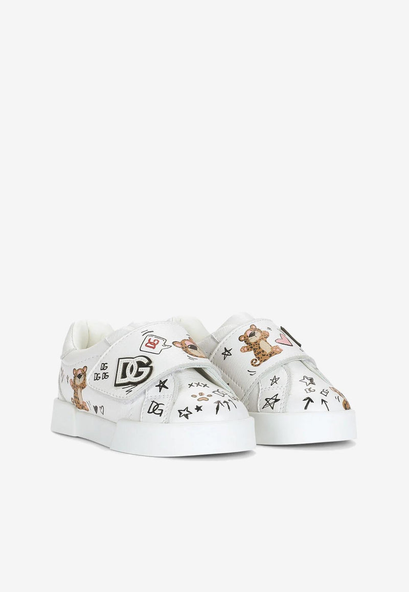 Dolce 
Gabbana Kids Baby Portofino Sneakers with Baby Leopard Print White DN0143 AA341 80995