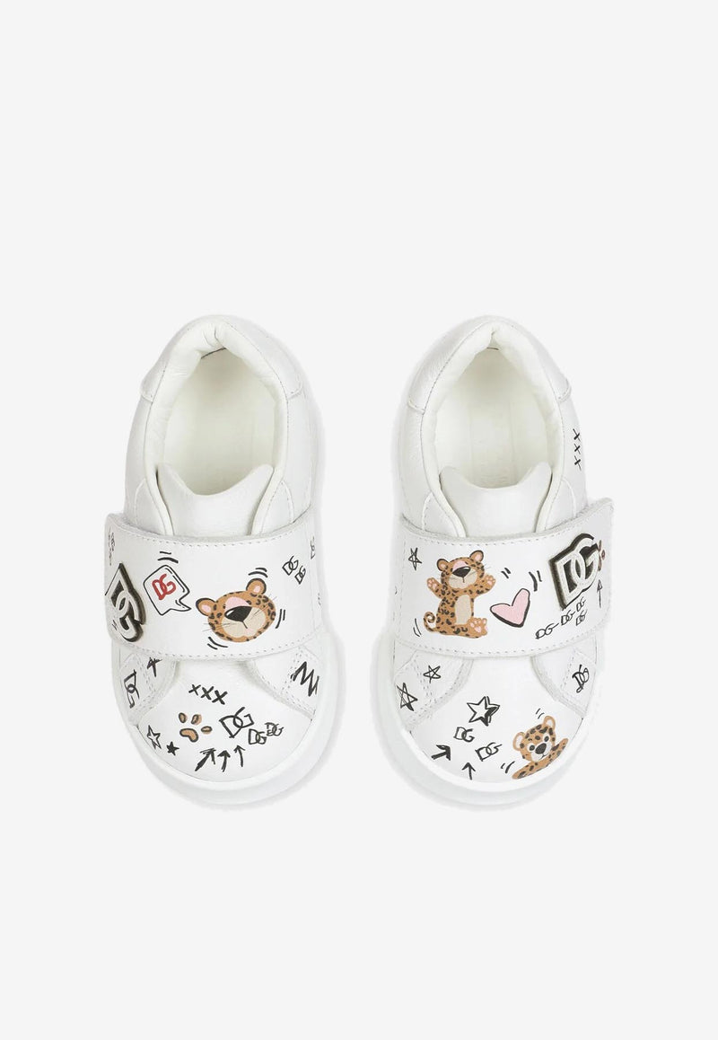 Dolce 
Gabbana Kids Baby Portofino Sneakers with Baby Leopard Print White DN0143 AA341 80995