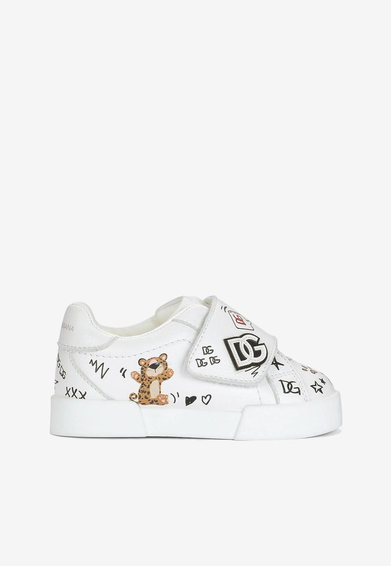 Dolce 
Gabbana Kids Baby Portofino Sneakers with Baby Leopard Print White DN0143 AA341 80995