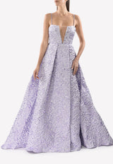 Alex Perry Purple The Keeva Lurex Floral A-Line Gown D166-Vaughn-Lilac