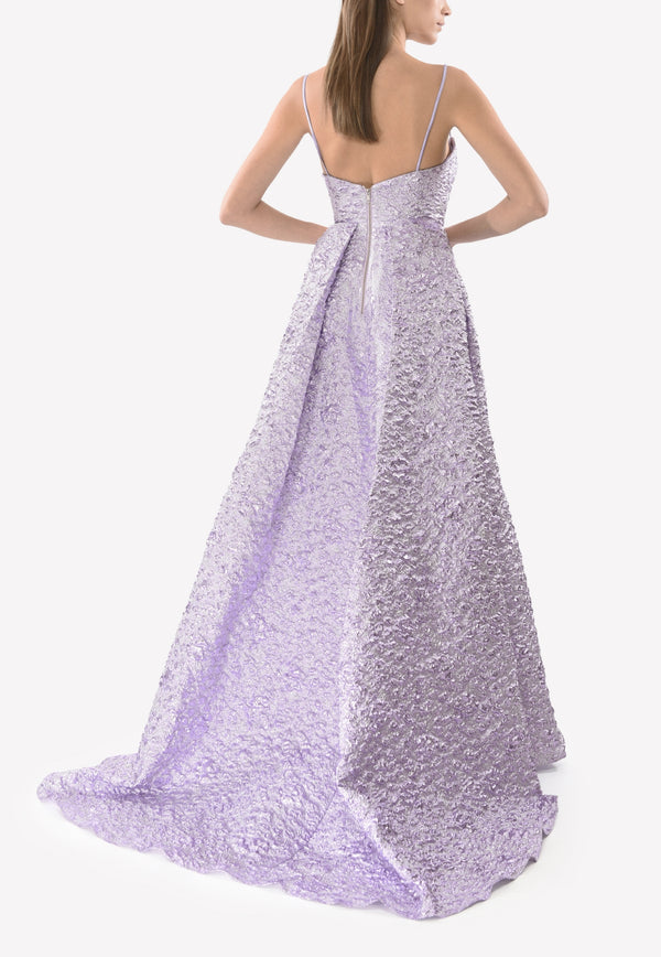 Alex Perry Purple The Keeva Lurex Floral A-Line Gown D166-Vaughn-Lilac